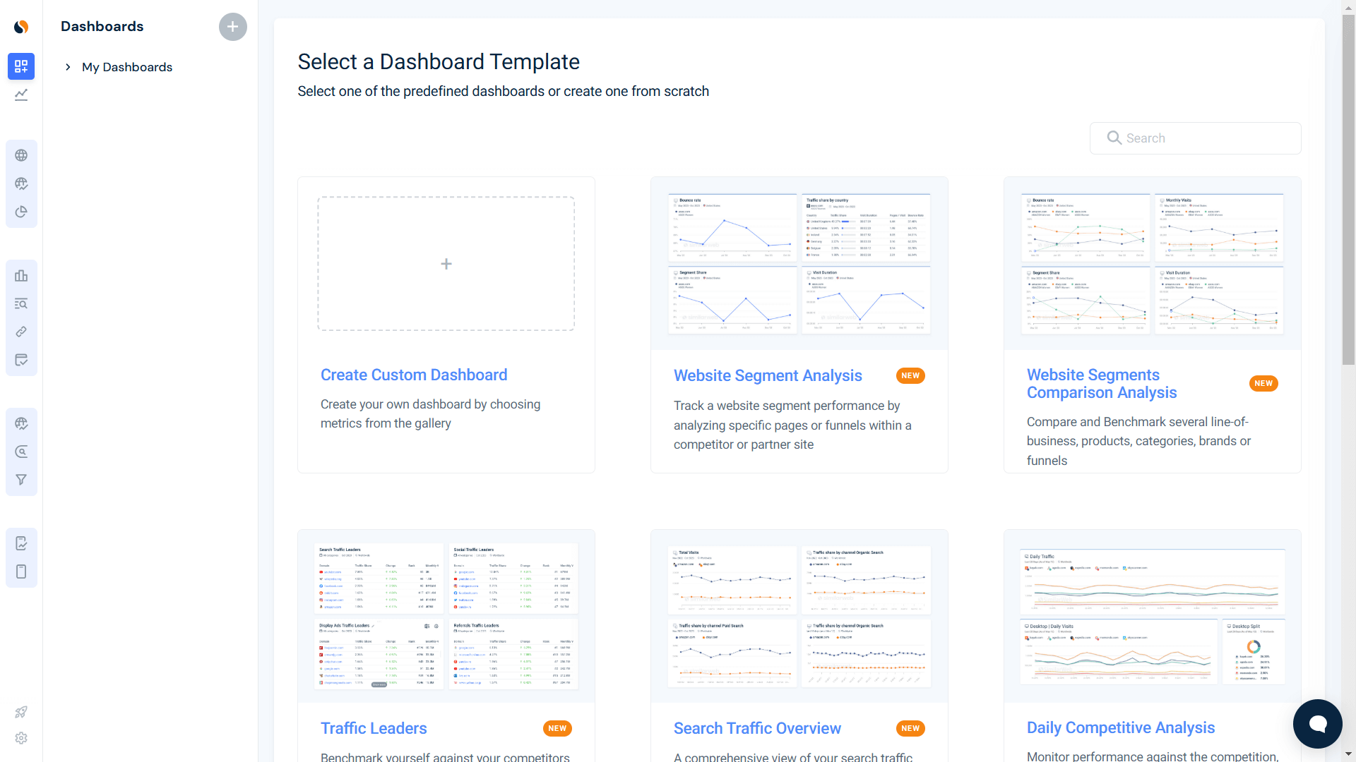Create a report with Similarweb dashboard template tool 