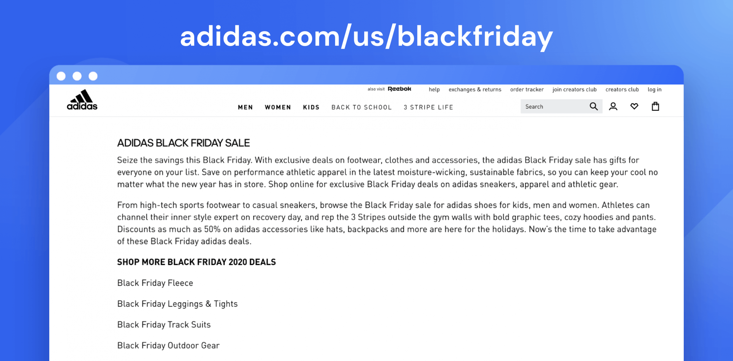 adidas.com/us/blackfriday Landing Page - Infos