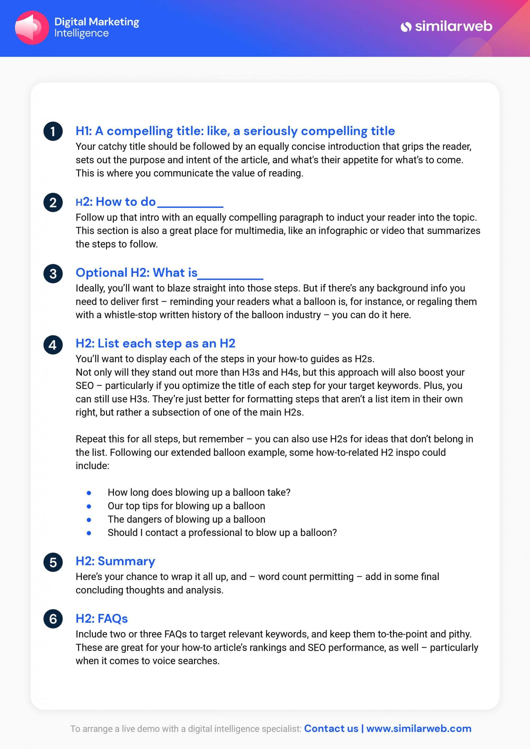 Similarweb template detailing how to plan your article structure 