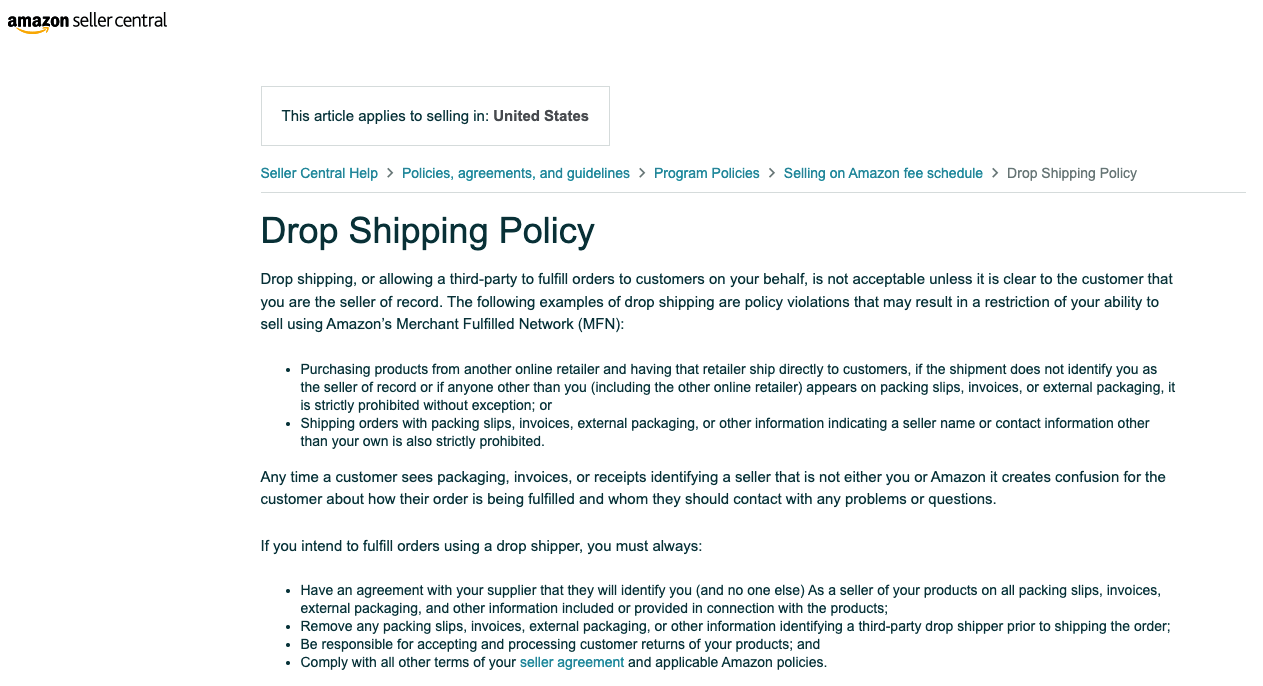 Amazon Dropshipping policies.