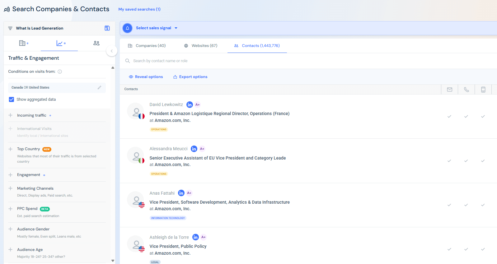 Filter the list by seniority or function