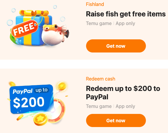 Gamification elements in Temu platform.