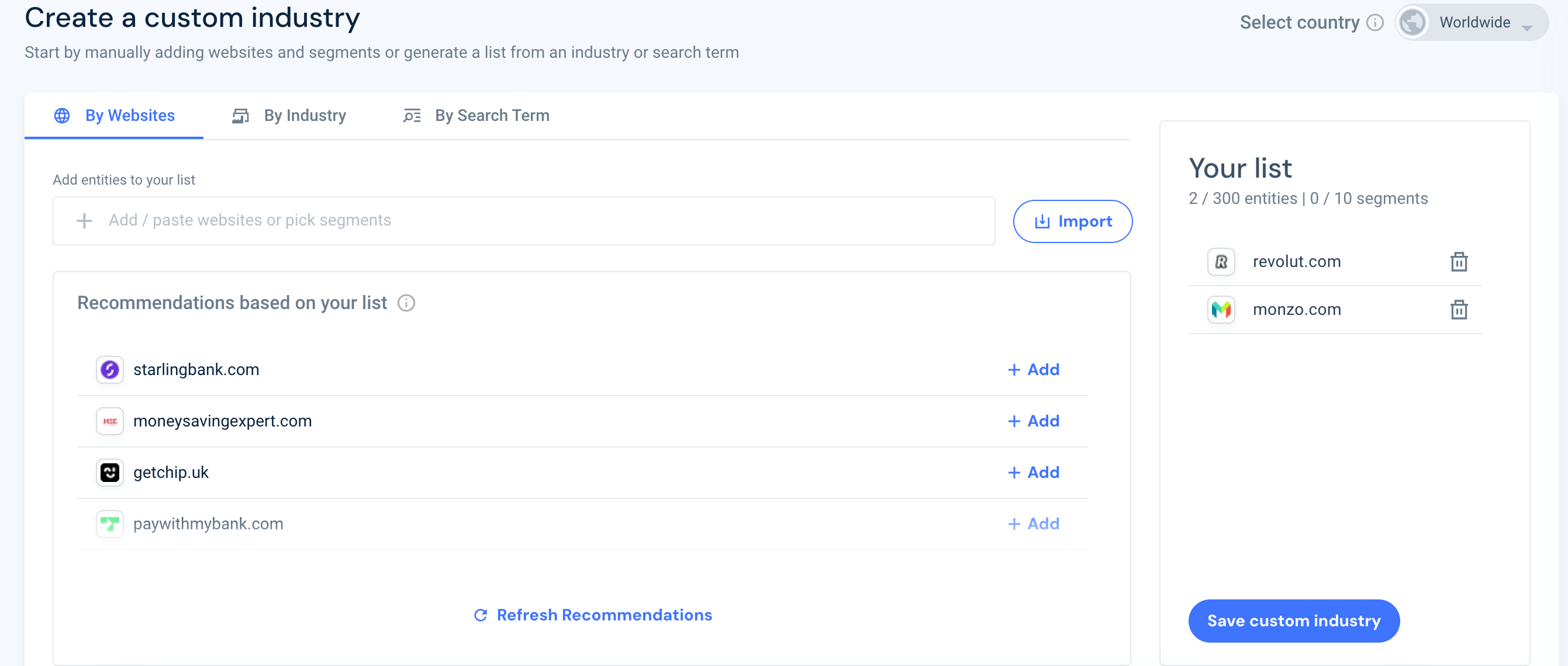 Create custom industry