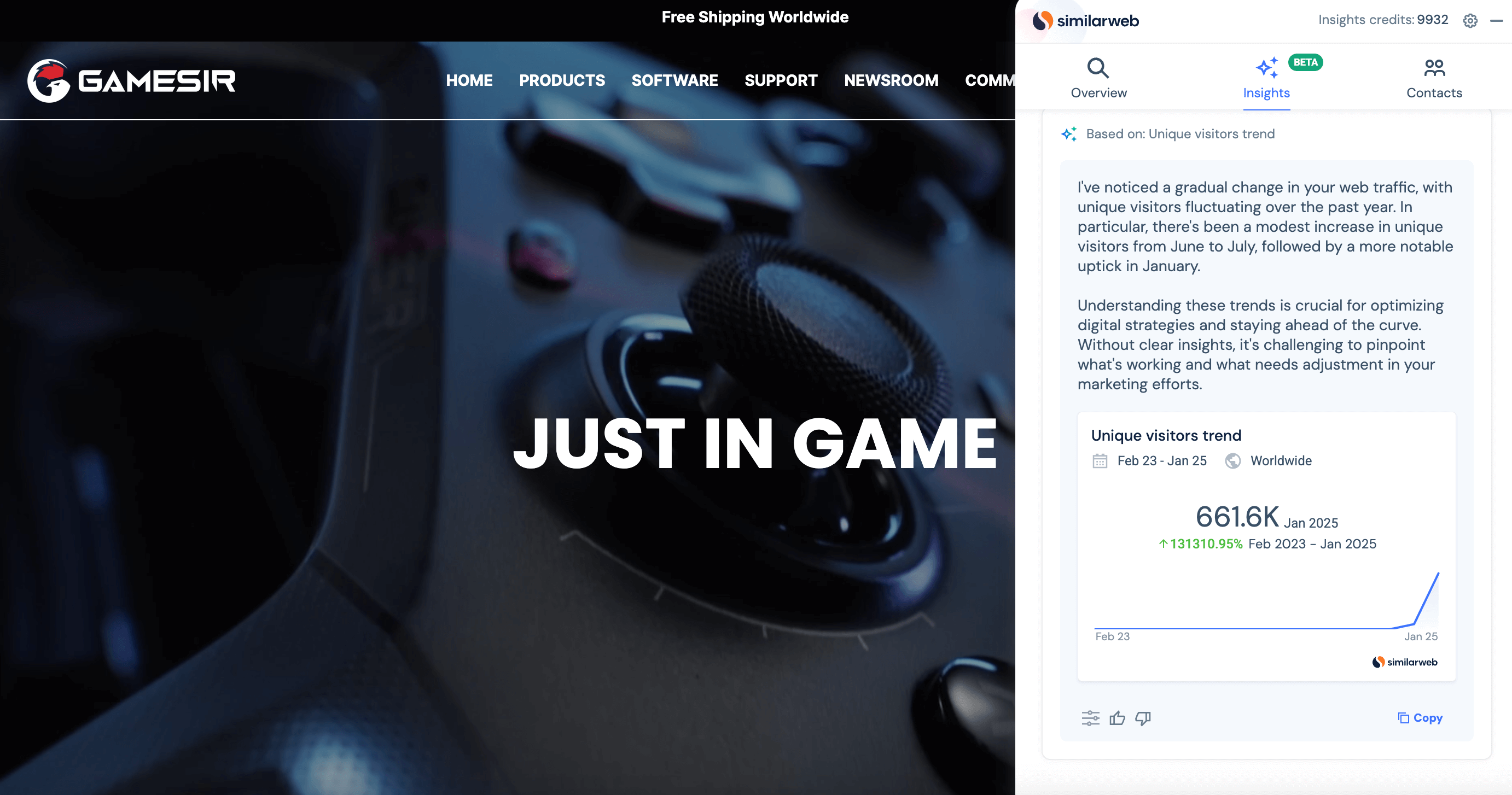 Similarweb's sales chrome extension insighs for gamesir.com