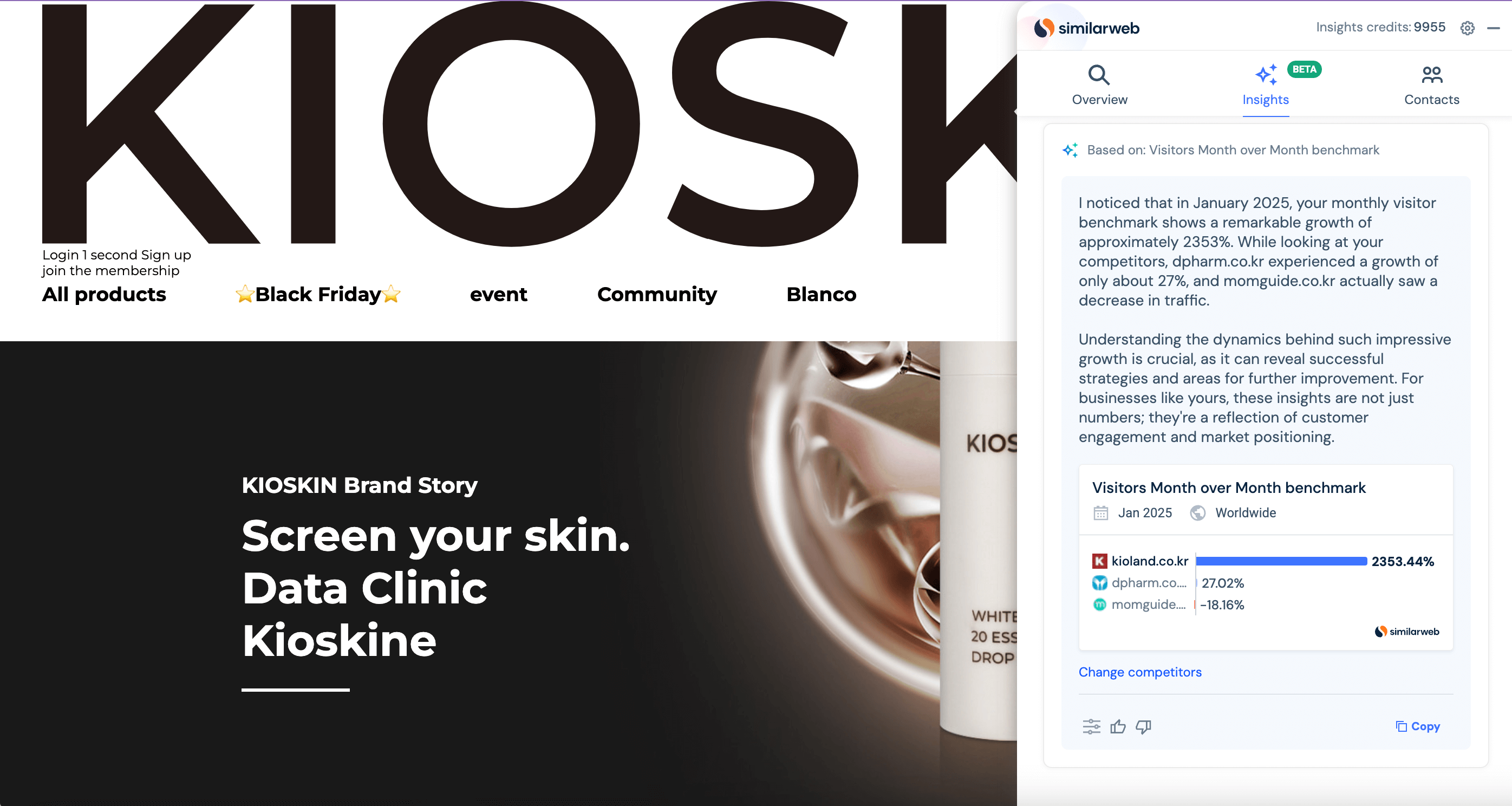 Similarweb's Sales chrome extension providing insights for Kioland