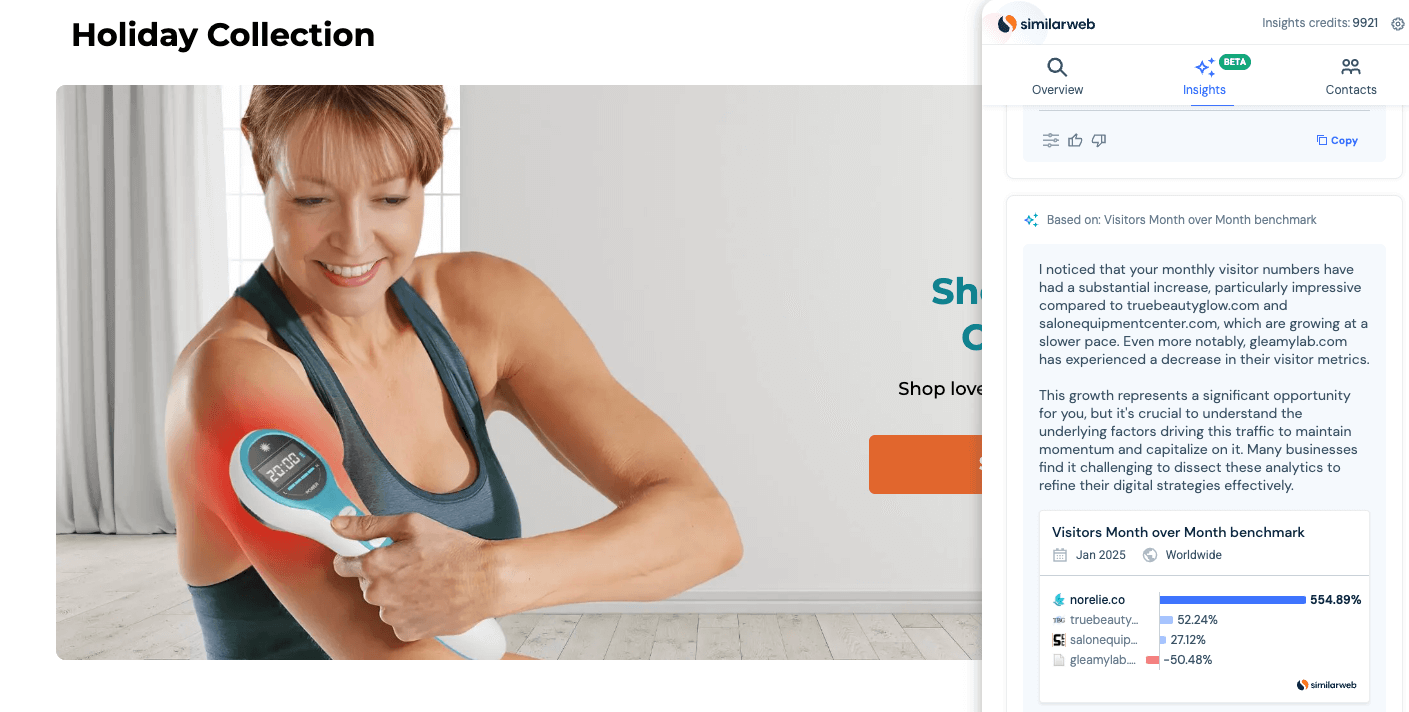 Screenshot of Similarweb's sales chrome extension providing insights for norelie.com