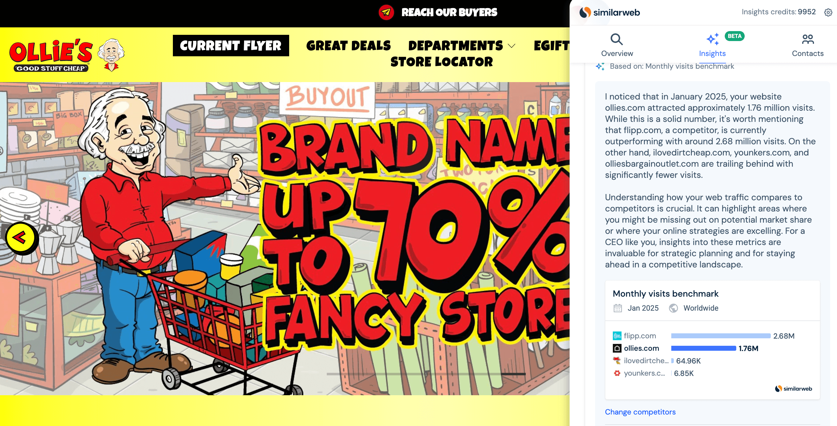 Similarweb's sales chrome extension insights for Ollie's