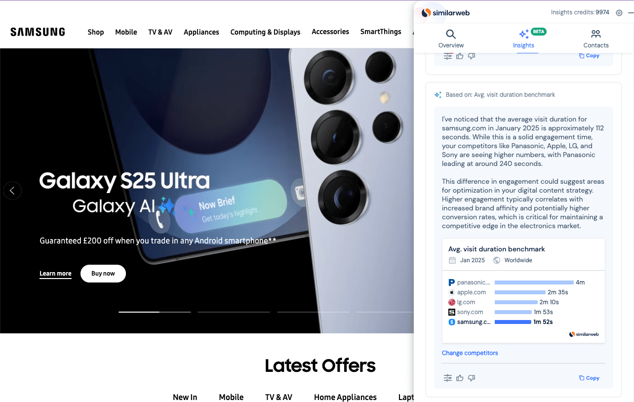 Similarweb's chrome sales extension providing insights for Samsung