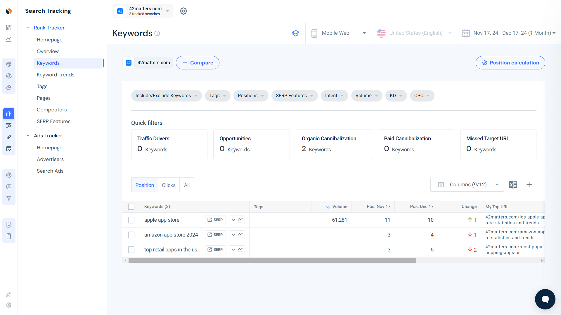 Monitor your keyword rankings