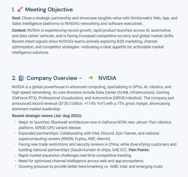 Meeting Brief - meeting objective, company overview