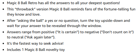 Magic 8 ball - Bullet points example