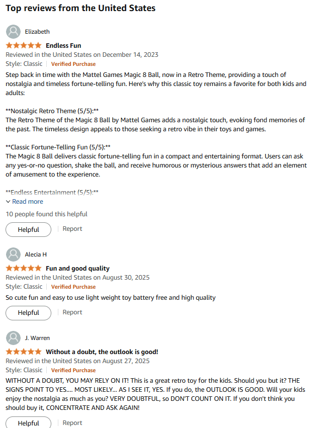 Magic 8 ball - customer reviews