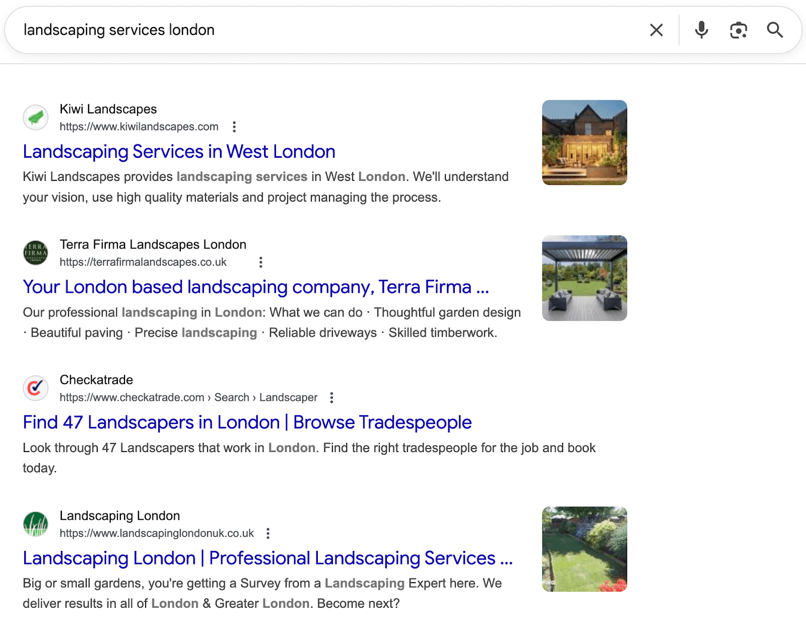 Landscaping service London - SERP results