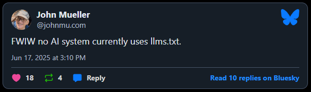 John Muller quote on llms.txt