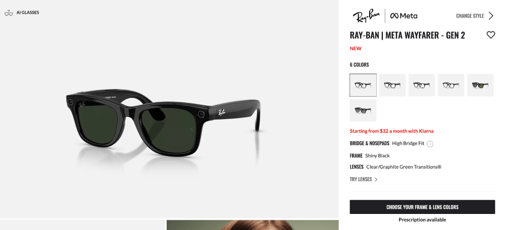 Ray-Ban product page