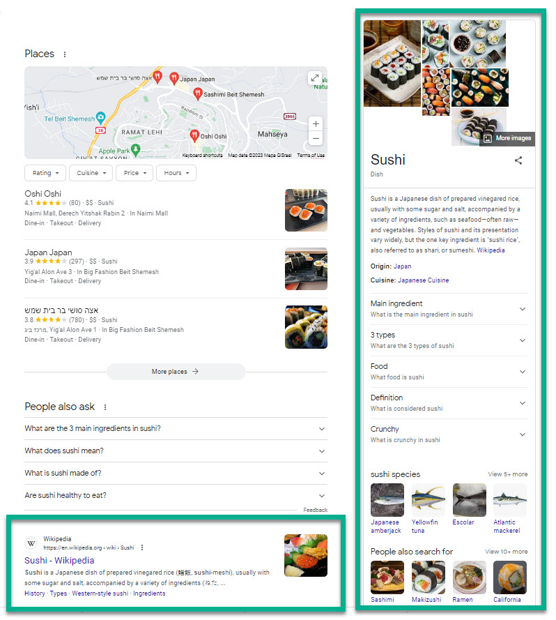 Google search results for the query 'sushi'