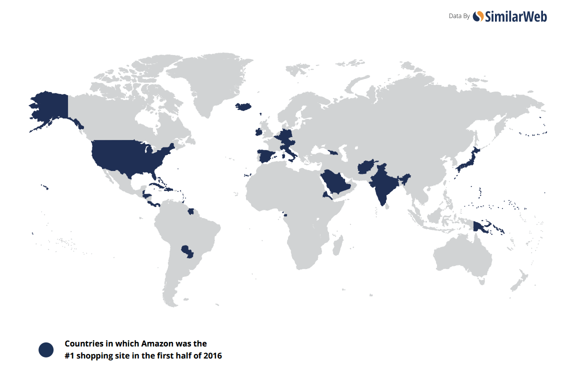 Countries in which Amazon was the #1 shopping site in the first half of 2016