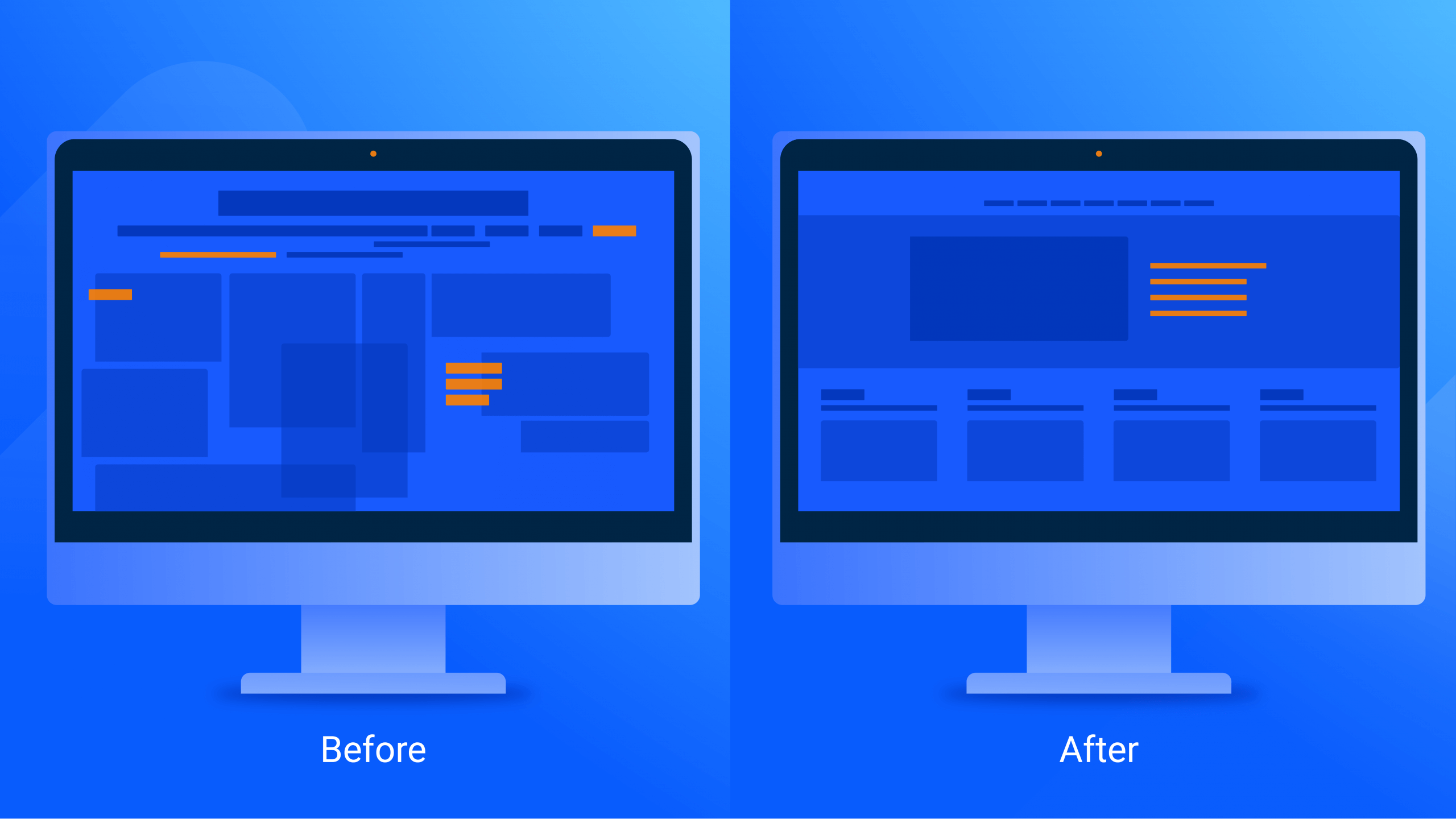 Before and after properly organizing a website.
