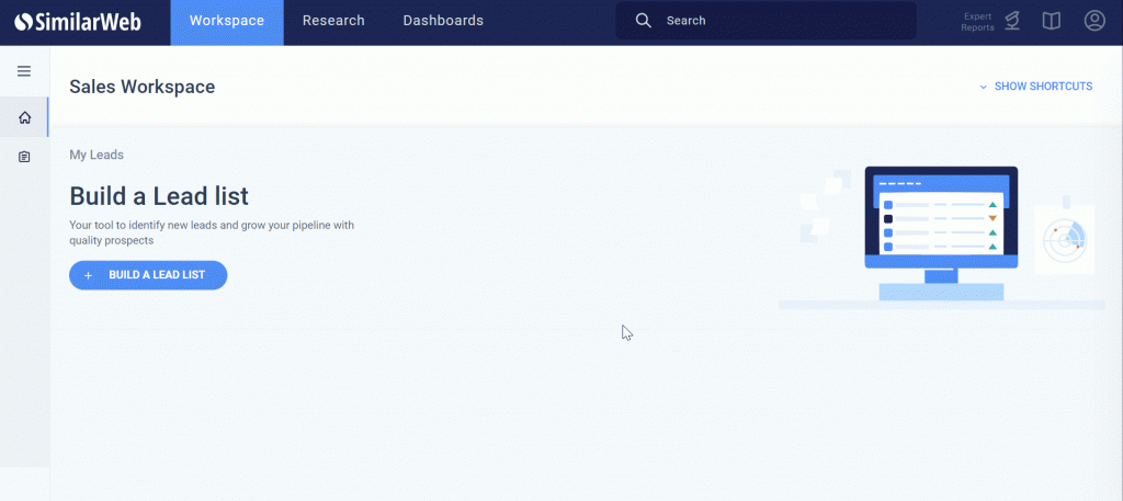 screenshot of building a lead list in Similarweb Pro