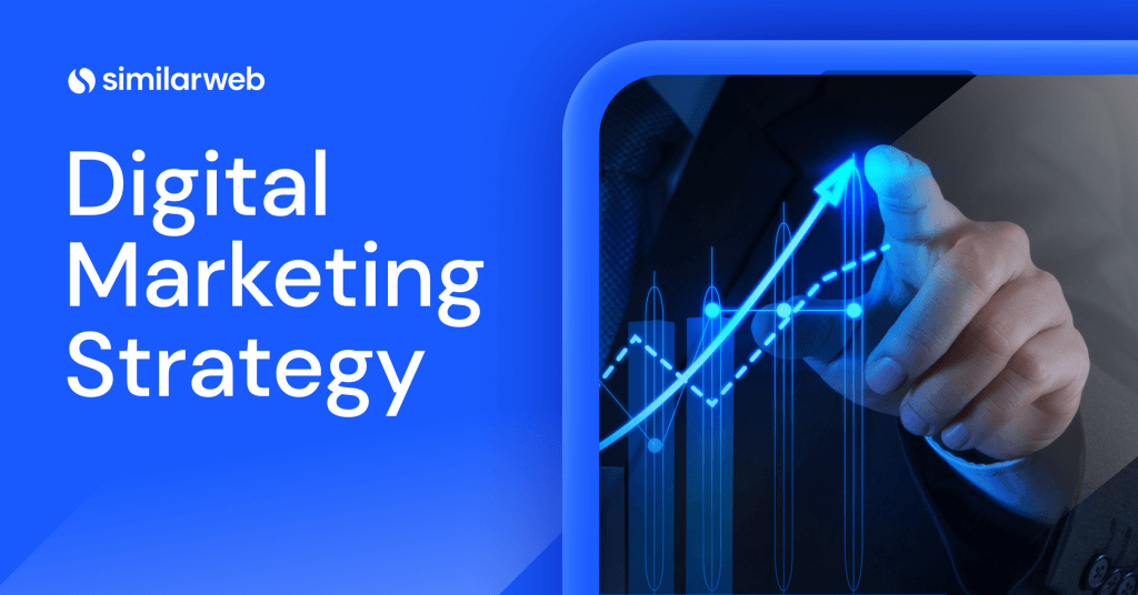 Graphic of man's finger tracing an upward line of a graph representing Digital Marketing Strategy