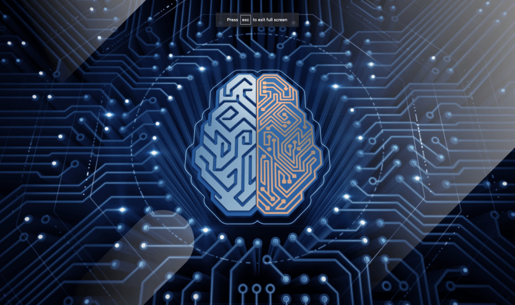 Electronic chip in form of human brain in electronic cyberspace. Illustration on the subject of 'Artificial Intelligence