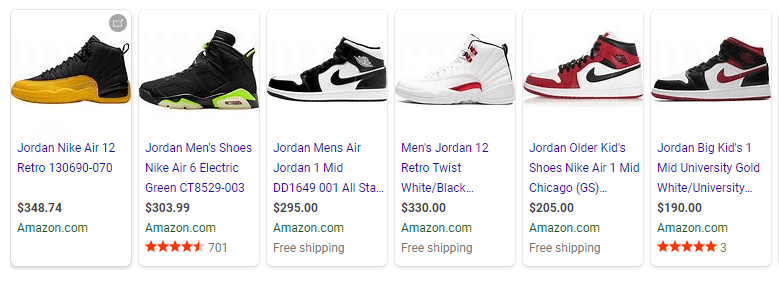 Product listing ad of Nike Jordans representing PPC Strategy