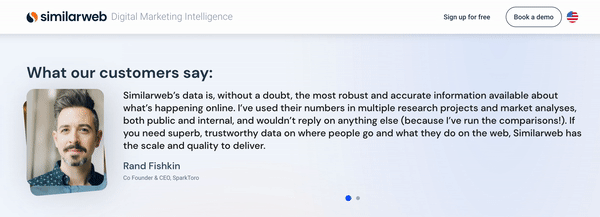 gif of testimonials for similarweb as an example of evergreen content