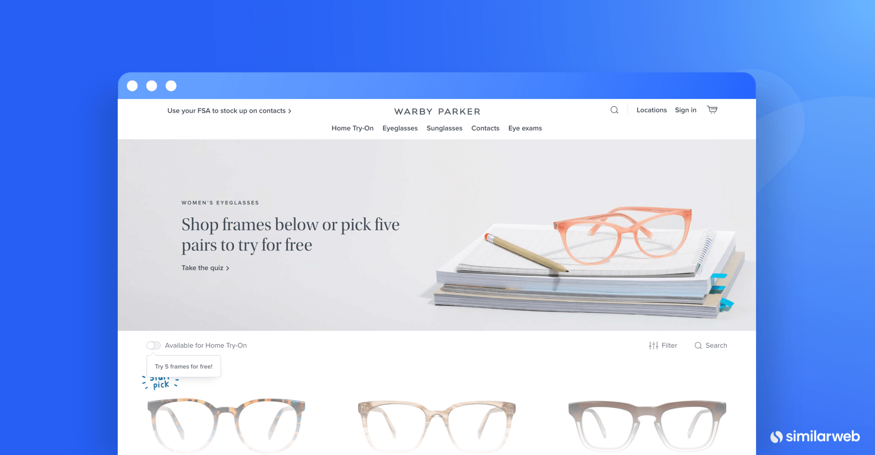 Warby Parker eyeglasses for women as an example of on page SEO
