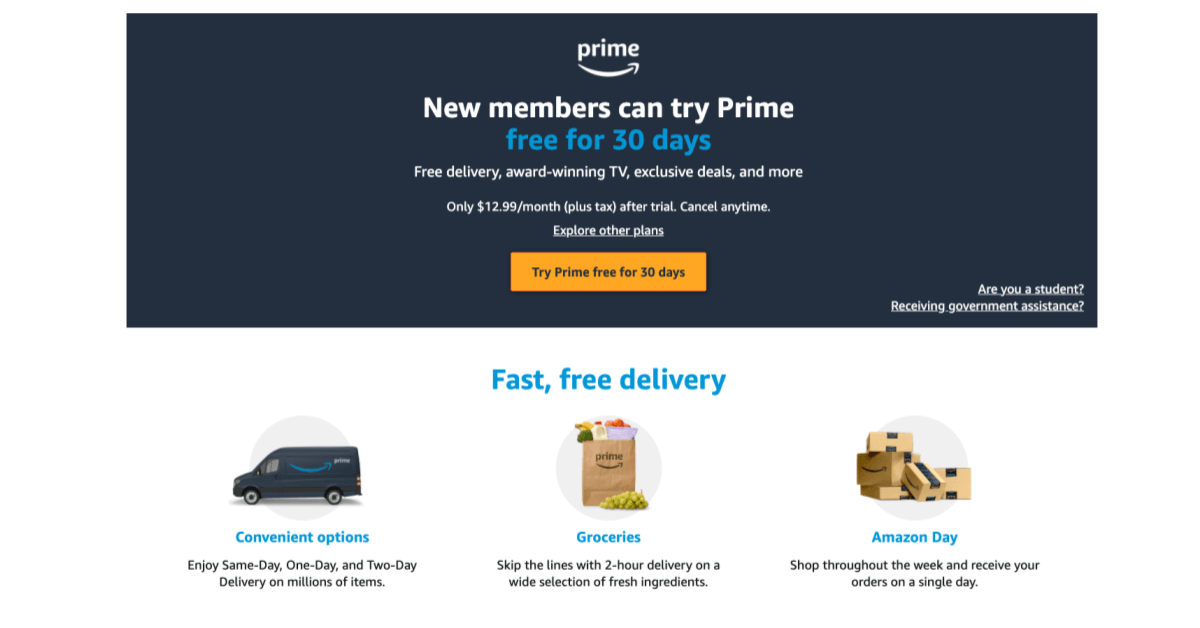 screenshot of amazon prime homepage