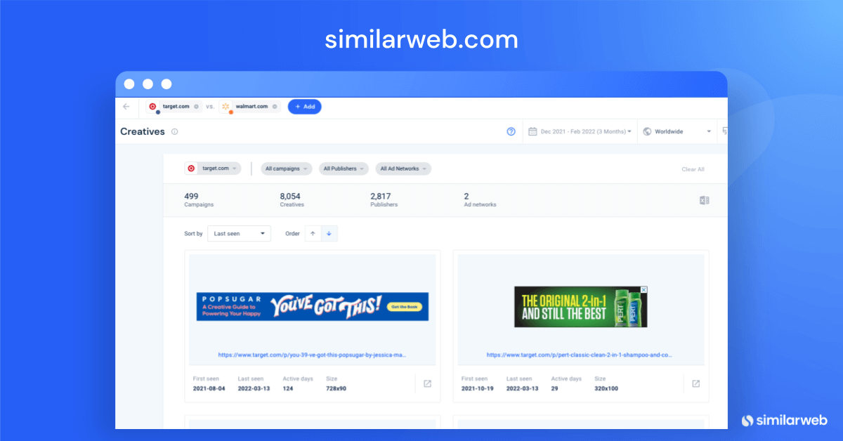 Similarweb ad comparison feature