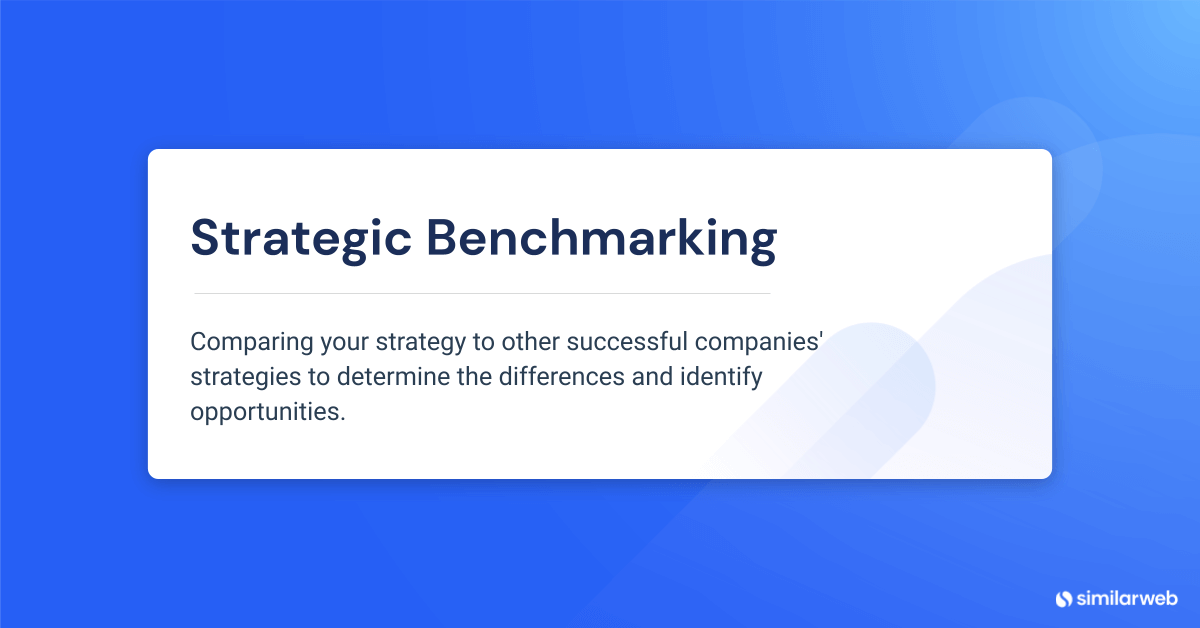 strategic benchmarking meaning / definition: Strategic benchmarking is comparing your strategy to other successful companies' strategies to determine the differences and identify opportunities.