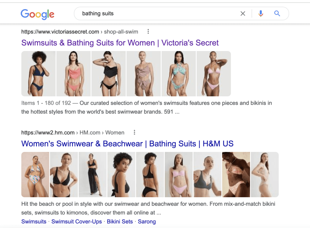 Search results page for "bathing suits"