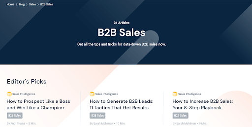 Example of a B2B sales cluster on Similarweb’s blog