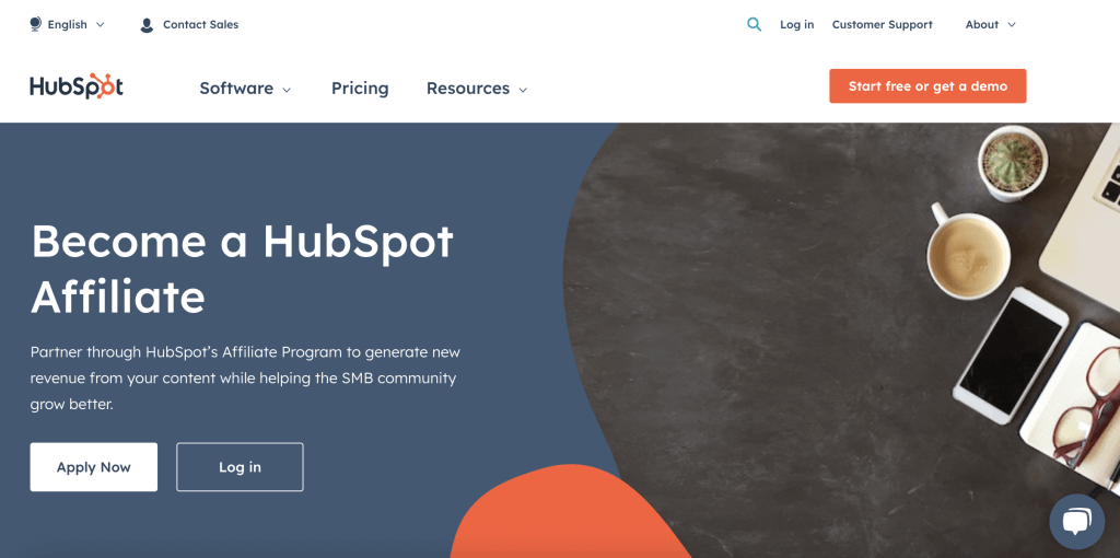 Screenshot of Hubspot affiliate program main page. 