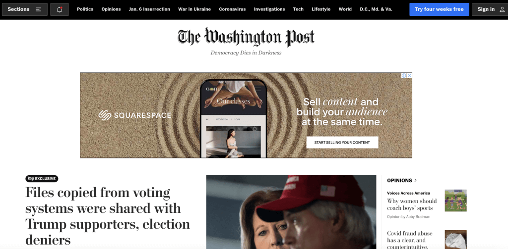 Screenshot of The Washington Post homepage with a programmatic ad.