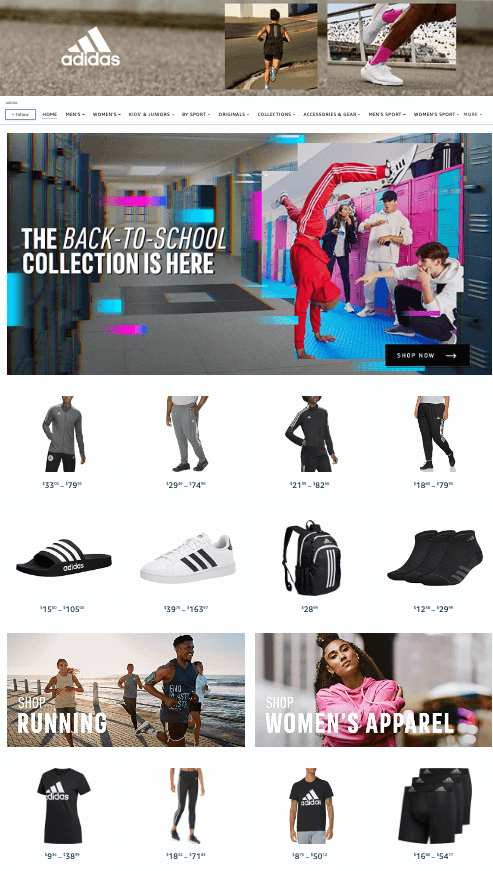Adidas store front in Amazon. 