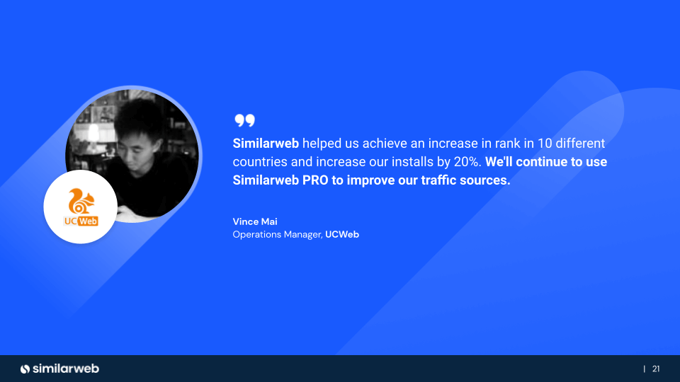 Customer quote from UCWeb about increasing ranking with Similarweb