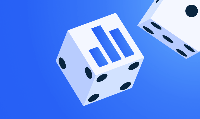 Game dice with numbers and chart