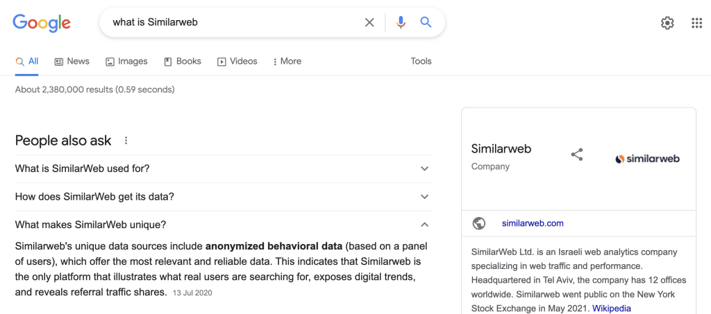 Screenshot of SERP for 'What is Similarweb'