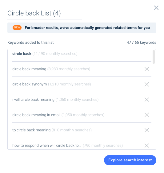 circle back search terms