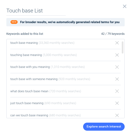 touch base search term list - just a few meaning posts